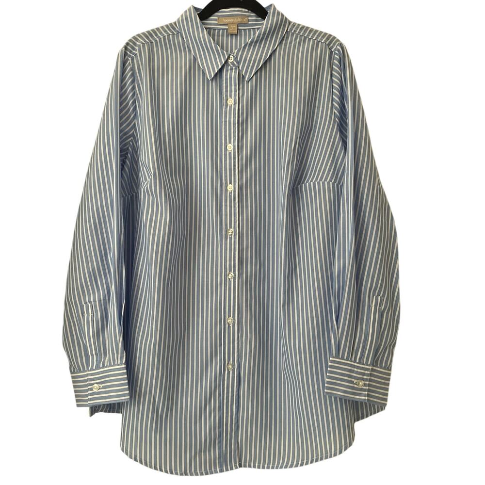 Woman Within Striped Button Down Blouse Womens Size 18-20 Blue White Work Career